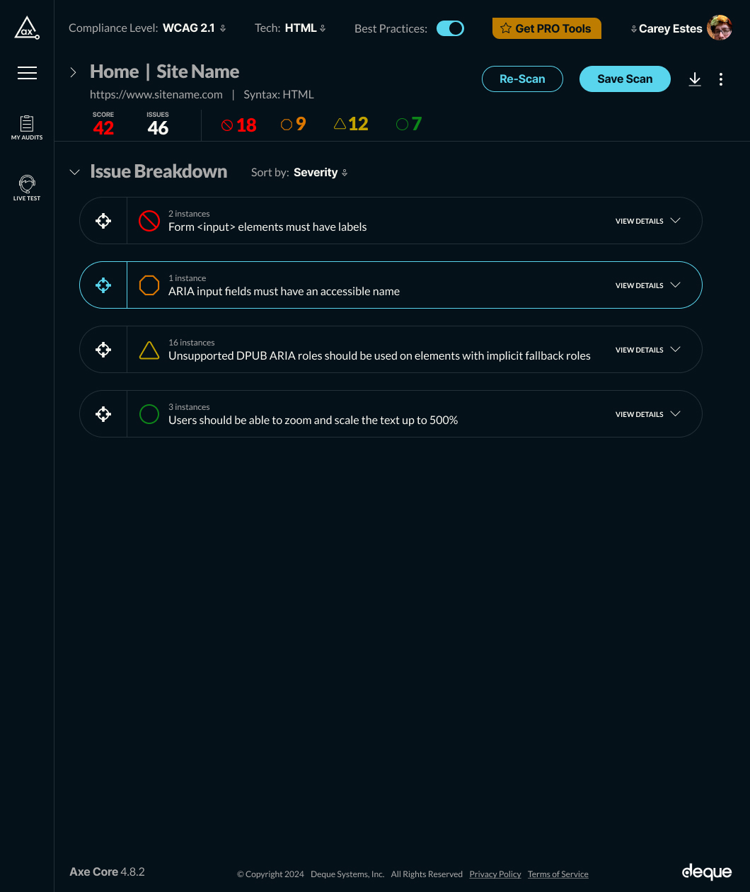 Screenshot of Axe scanned expanded page