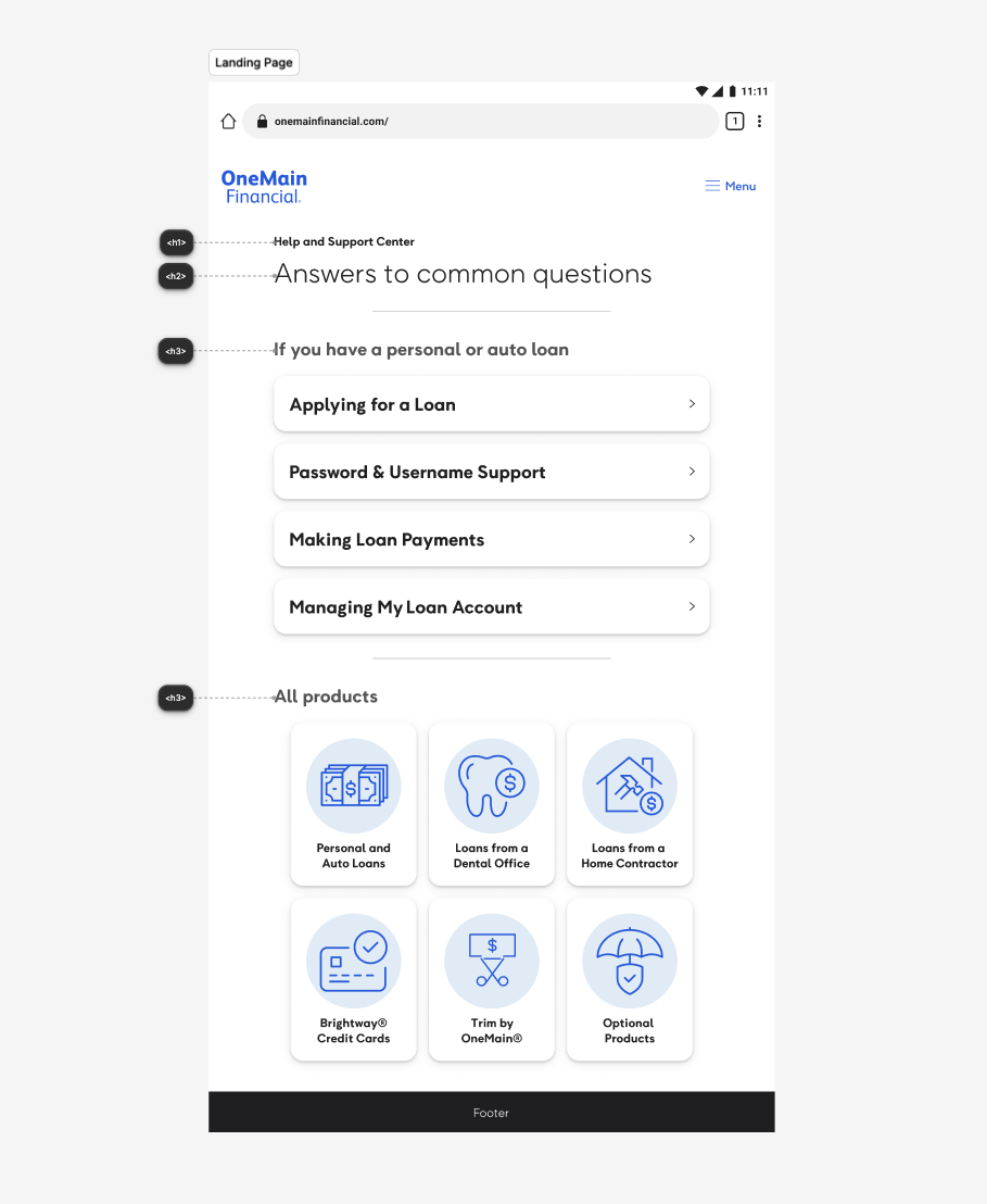 Figma layout of the new OMF Help Center landing page