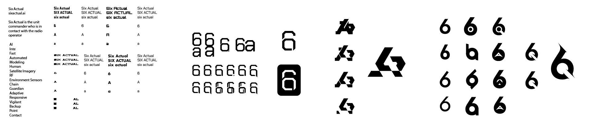 Design exploration for the Six Actual mark and typography